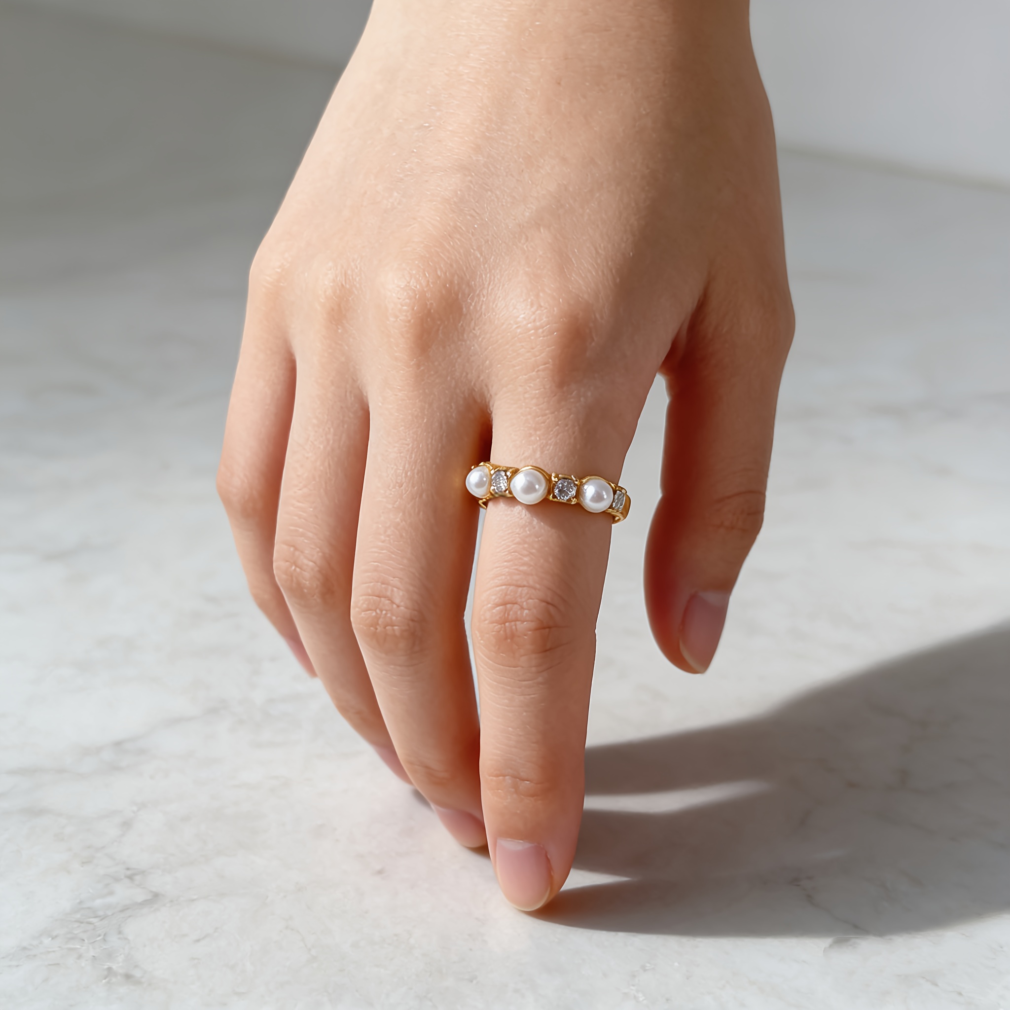 Women's Korean Trendy Luxury Pearl Statement Ring